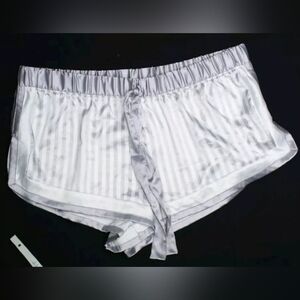 Victoria's Secret Satin pajama Shorts. Medium Gray & White. Nwt